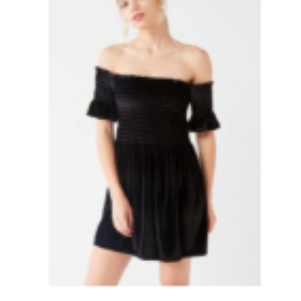 UO Black Velour Off the Shoulder Dress